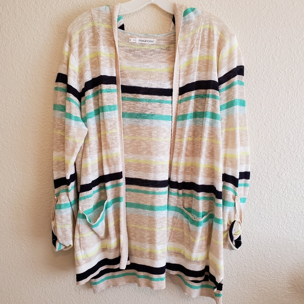 Maurices Stripped Hooded Cardigan